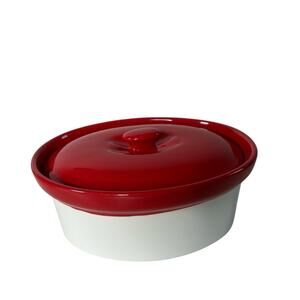 BIA Cordon Bleu Red White Ceramic Covered Casserole Dish 9” Oval Bakeware